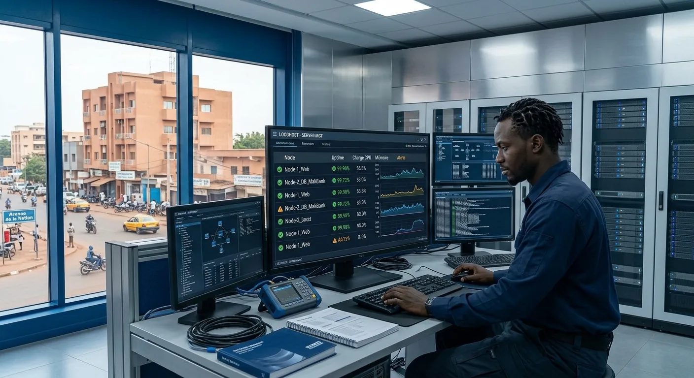 Technicien supervisant une infrastructure serveur